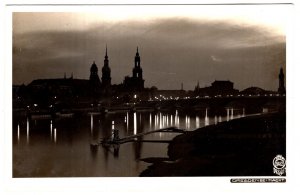 Real Photo, Dresdenbei Nacht, Saxony, Germany, Churches