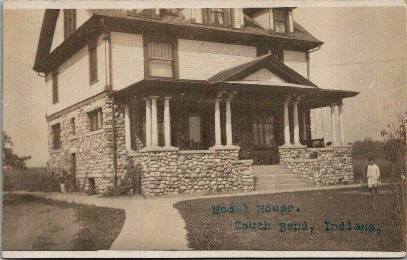 South Bend Indiana~Model House~2 1/2 Story~Dormer Windows~Stone Facade~1907 RPPC 