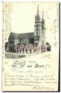 Old Postcard Gruss aus Basel Switzerland Munster Map 1899