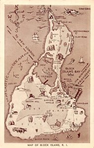 Block Island Rhode Island Map View Vintage Postcard AA20748