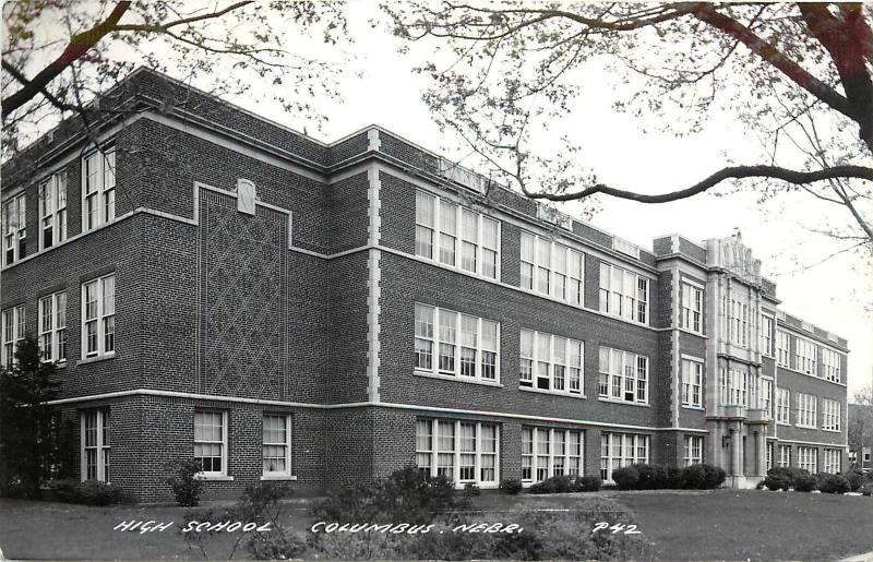 1930-1950 Real Photo Postcard High School, Columbus NE, LL Cook P42 Platte Co.