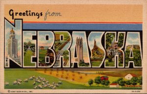 Nebraska Greetings From Nebraska Large Letter Linen 1951 Curteich