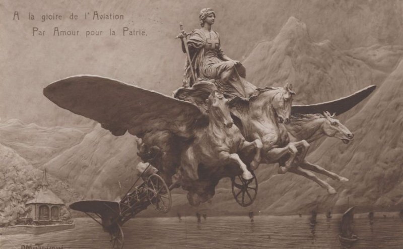 French Plane Chariot Antique Mythology Fantasy Transport Postcard