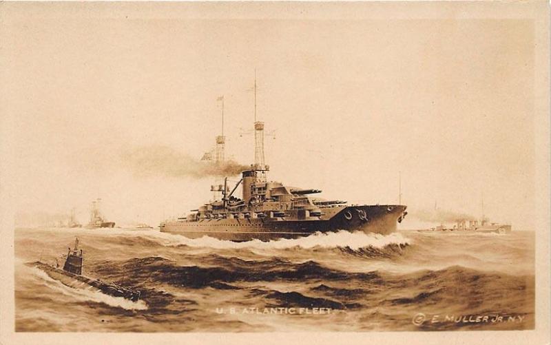 U. S. Naval Atlantic Fleet Published by E. Muller Jr.Real Photo RPPC Postcard