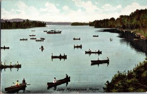 Canoeing Scene on Lake Maranocook ME Vintage Postcard L44 