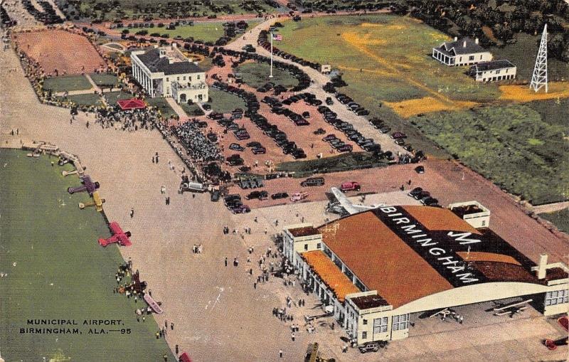 Birmingham Alabama~Metal Tower~Name on Roof~Birdseye of Airport 1940x Linen