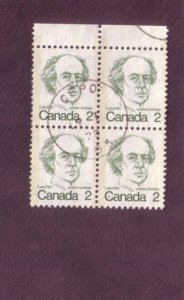 Canada, Block of Four, Used, Laurier, 2 Cent  Scott #587, CFPO Military Cancel
