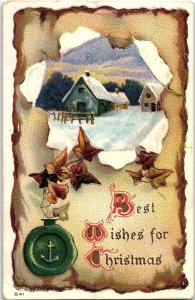 c1915 CHRISTMAS WISHES COTTAGE SNOW SCENE KENESAW NE EMBOSSED POSTCARD 39-274