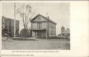 Winthrop MA Town Hall Fountain & Fire Station c1905 Postcard