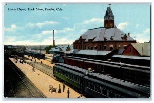 c1910 Union Depot Track View Locomotive Passenger Pueblo Colorado CO Postcard