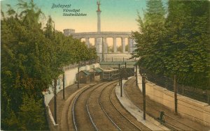 Vintage Postcard Budapest Hungary Varoslijet Stadtwaldchen Trolley station