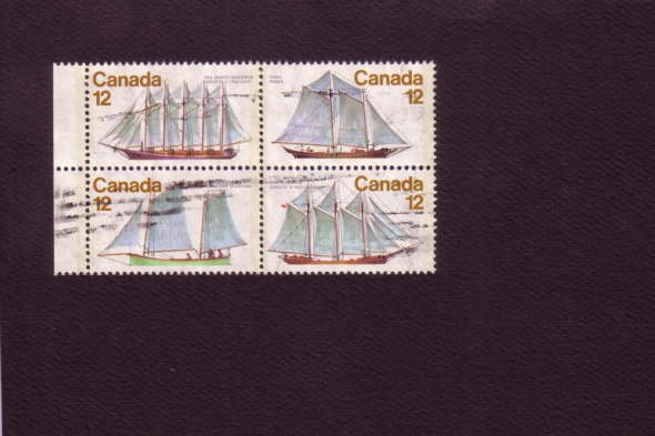 Schooners, Canada, Used Block of Four Stamps, Ships, #744-47, 1977