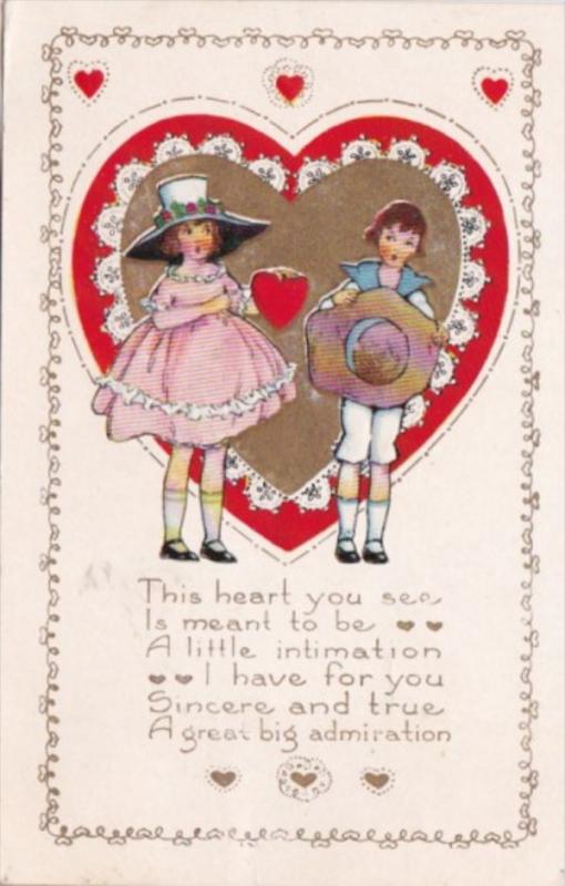 Valentine's Day Young Children With Red Heart 1910