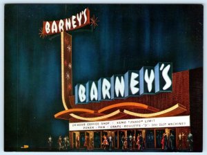 LAKE TAHOE, Stateline NV ~ BARNEY'S CASINO Highway 50 Night Neon 5x7 Postcard