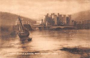 uk22945 conway castle and bridge from deganwy shore wales real photo uk