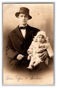 Postcard Man In Coat & Hat With Baby In Coat & Hat RPPC