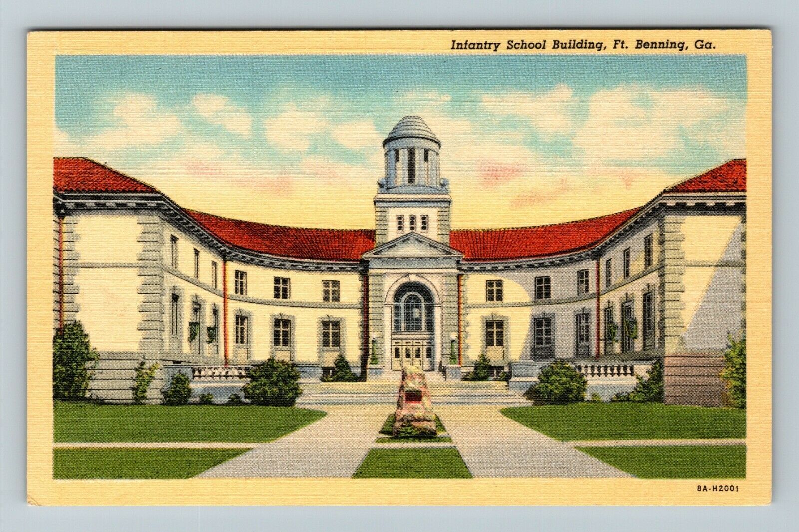 Ft. Benning, Infantry School Building, Linen Postcard