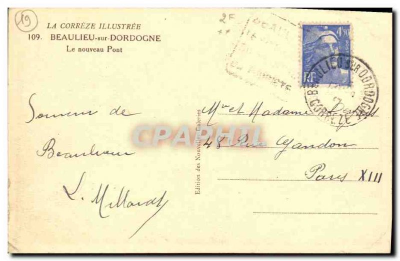 Old Postcard Beaulieu sur Dordogne New Bridge