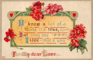 VALENTINE HOLIDAY HEART & FLOWERS POEM EMBOSSED POSTCARD (c. 1910)