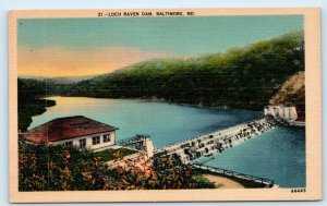 BALTIMORE, MD Maryland ~ LOCH RAVEN DAM c1930s Linen Harry Cann Co. Postcard