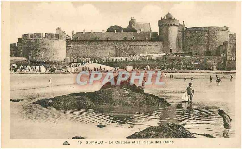 Postcard Old Saint Malo Beach and Chateau des Bains