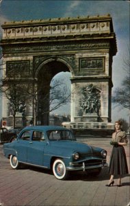 French Car Ad Simca Aronde FQR 1958 France Arc de Triomphe Vintage Postcard