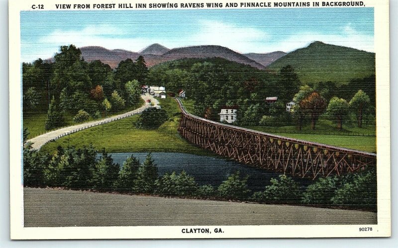 Postcard GA Clayton Forest Hill Inn Ravens Wing Pinnacle Mts Vintage Linen R18