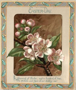 1880s-90s Blooming Flowers Budding Tree Easter Day Trade Card