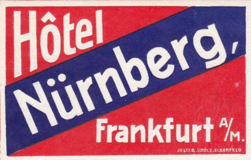 Germany Frankfurt Hotel Nuernberg Vintage Luggage Label sk3871