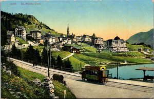 Switzerland St Moritz Town View With Trolley