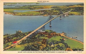 RI, Rhode Island  MOUNT HOPE BRIDGE & BAY Providence To Newport c1940's Postcard