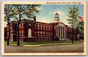 Vtg Ohio OH Mount Vernon High School Building 1940s View Linen Postcard