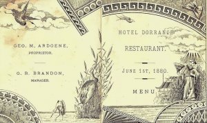 1880 Engraved Hotel Dorrance Folding Menu Asian Scene Mountain Man Fans &J