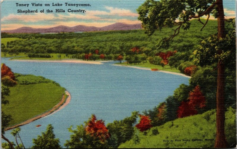 Vtg Lake Taneycomo MO Taney Vista Shepherd of the Hills Country 1940s Postcard