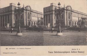 Stereo postcard Anvers Antwerp Belgium Theatre Flamand street light theater