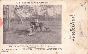 KANGAROO HUNTING AUSTRALIA SINGER SEWING MACHINES AD NO.8 POSTCARD (c.1905)