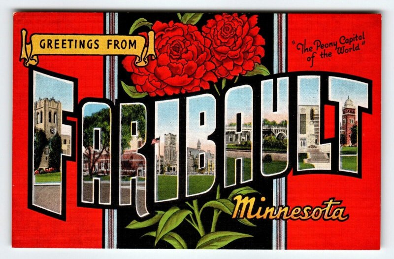 Greetings From Faribault Minnesota Large Big Letter Postcard Linen Unposted