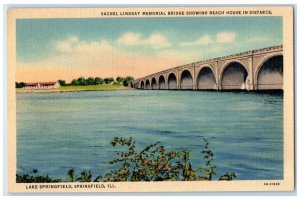 1940 Vachel Lindsay Memorial Bridge Lake Springfield Illinois Vintage Postcard 