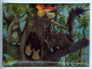 438334 Switzerland squirrels and birds lenticular 3D postcard Ed. Zurich