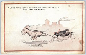 c1910s Comic Anti-Ford Dog Pull Car w/ Tail Postcard Tin Cans Exaggerated A76