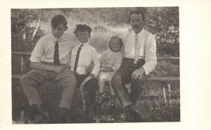 Vintage Postcard 1910's Family Picture Father and Children Two Boys One Girl