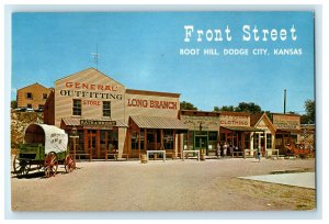 Front Street, Stores, Boot Hill, Covered Wagon, Dodge City Kansas Postcard