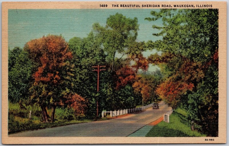 Waukegan Illinois ILL, The Beautiful Sheridan Road, Driveway, Vintage Postcard