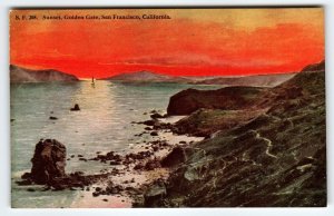 Ship Boat Postcard Sunset Golden Gate San Francisco California PNC Unused Sails