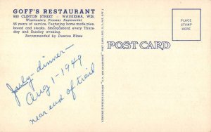 Waukesha Wisconsin Goff's Restaurant Dining Room Vintage Postcard AA37812