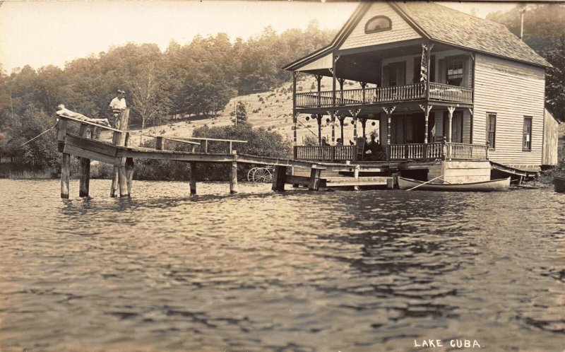 Real Photo Postcard Home and Pier on Lake Cuba in Lake Cuba, New York~115719