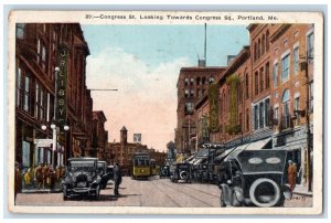 1923 Strand, Billiards, Trolley Car, Congress Street Portland Maine ME Postcard 