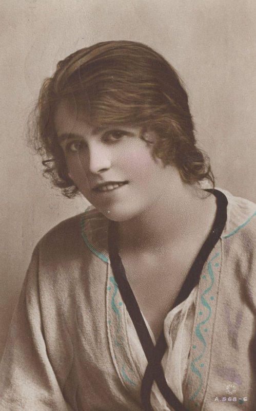 Winnie Collins Hand Painted Actress Beauty WW1 Postcard