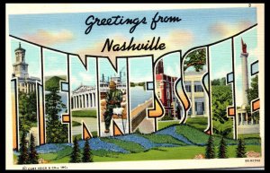 1939 Large Letter Greetings from Nashville Tennessee Postcard