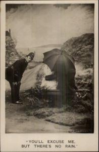 Police Officer Cop - Couple Under Umbrella Humor Real Photo Postcard